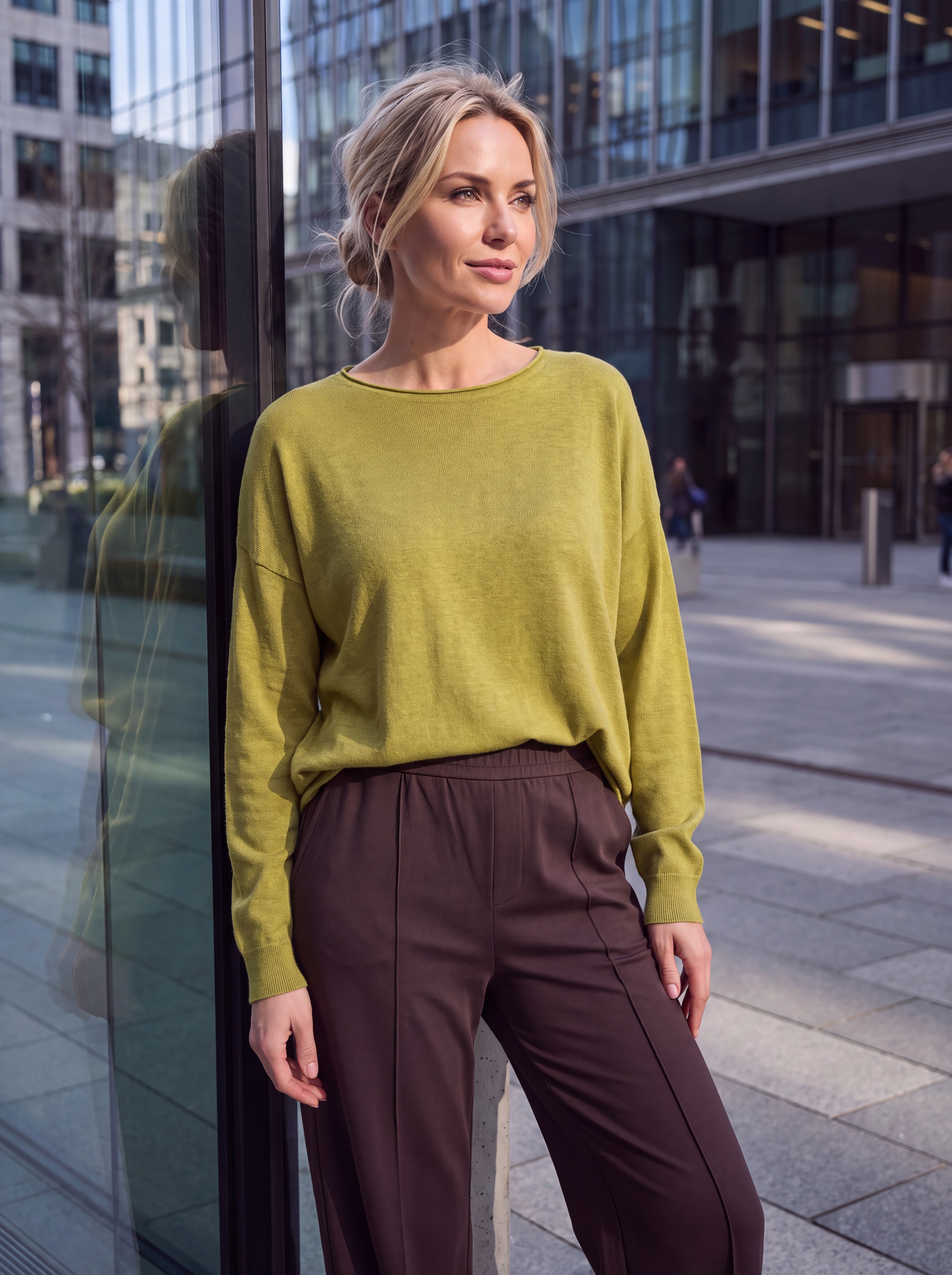 Dámsky pulóver s lodičkovým výstrihom OLIVE MELANGE olivovozelený s.WEAR